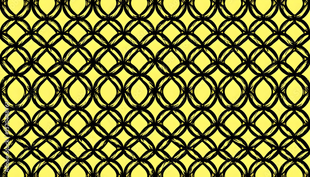 Naklejka premium Yellow and Black Interlocking Circles Pattern Background Modern Abstract Geometric Design Seamless Tileable Graphic Resource