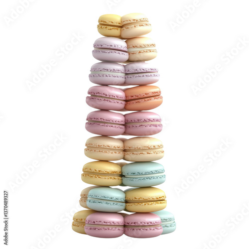 3d macaron tower with pastel colors, easter illustration on transparent png background
