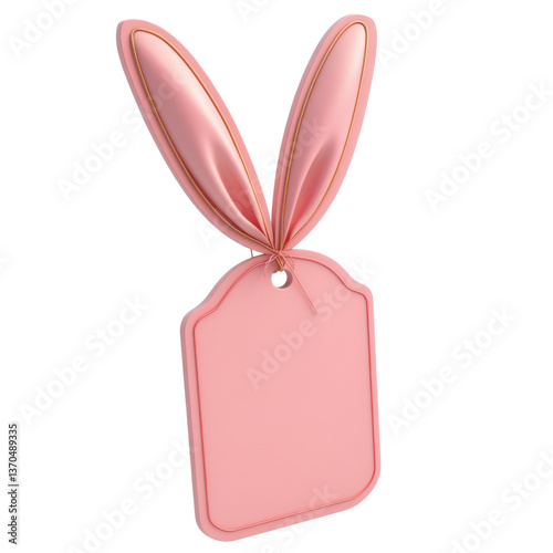 3d price tag with bunny ears, easter illustration on transparent png background