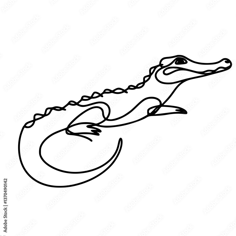 Simple line drawing of a crocodile against a white background  