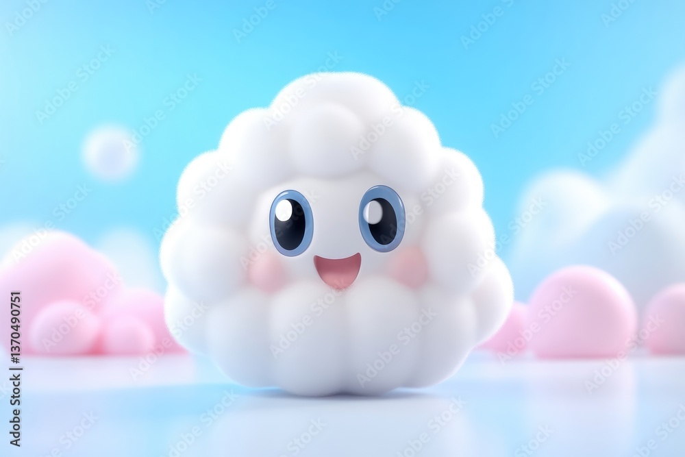 Obraz premium Cute cloud character, cheerful expression