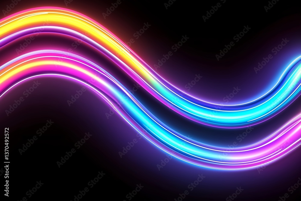 Abstract Synthwave Light Trails on Black Background, Flowing Gradients of Orange, Blue, and Teal, Retro Wave Art, Soundwave-Inspired Motion, Futuristic Vibes, Neon Aesthetic, Digital Background
