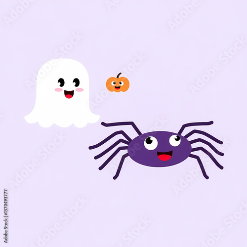 friendly ghost pumpkin and spider halloween
