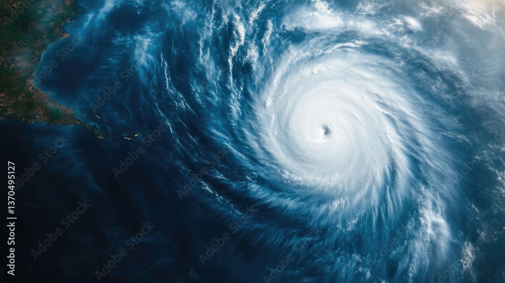Aerial view of a powerful tropical cyclone over the vast ocean Aerial view of a powerful tropical cyclone over the vast ocean
