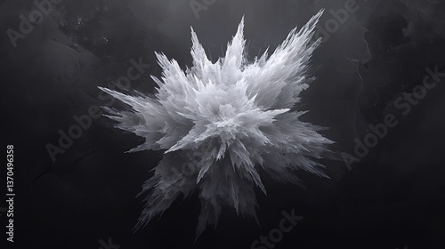 Abstract grayscale image featuring a dynamic, spiky, cloud-like form exploding from a dark background.  The texture is rough and the contrast is high