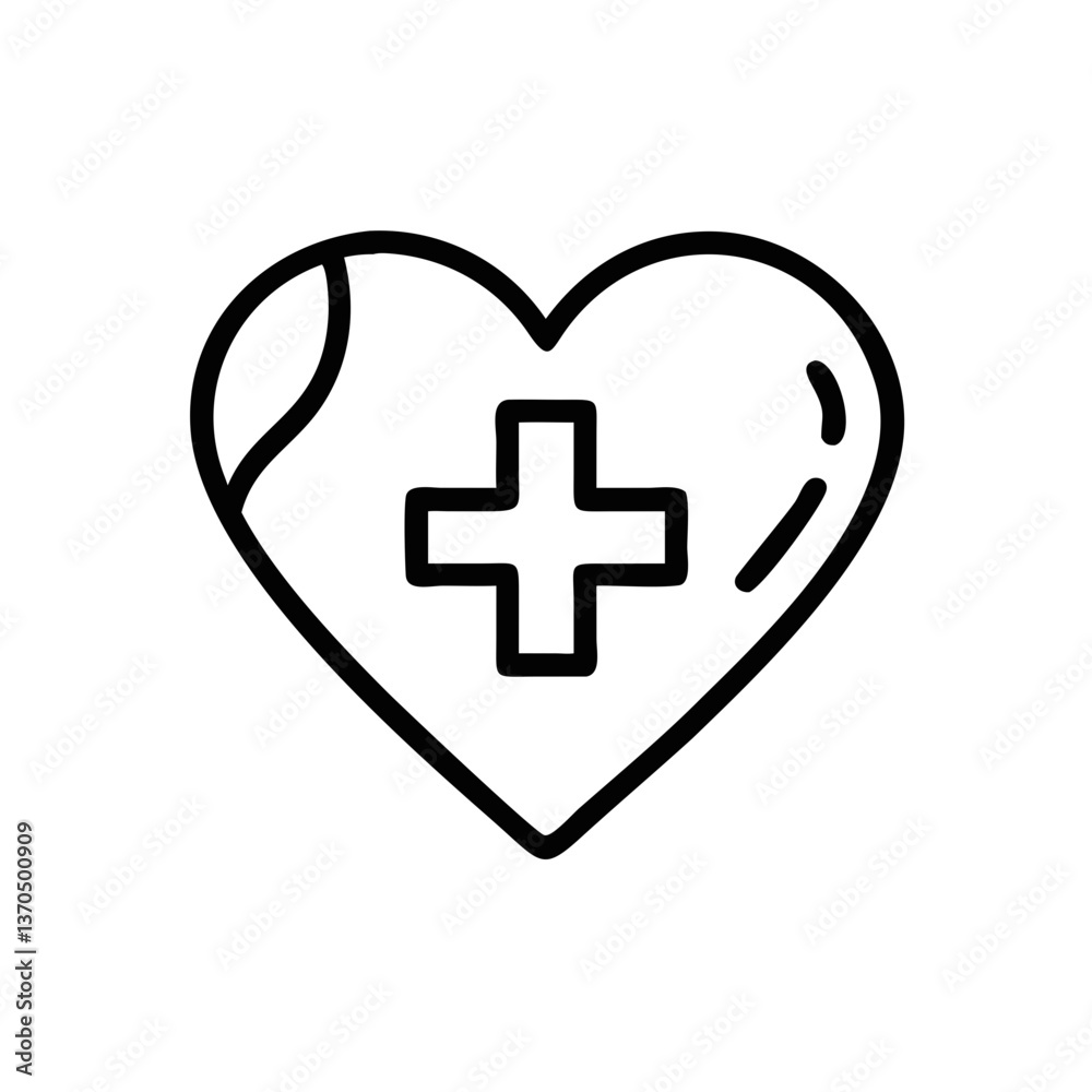 heart symbol with medical cross in a simple line style heart symbol with medical cross in a simple line style