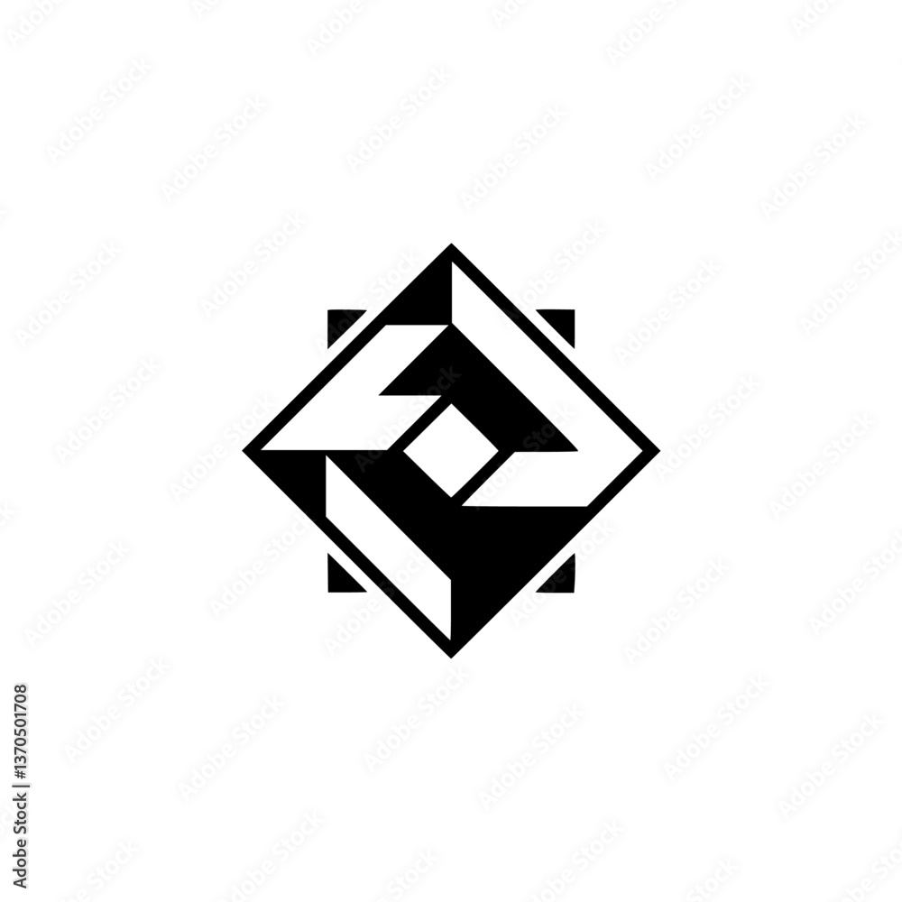 Geometric Logo: Abstract Black and White Diamond Shape on White Geometric Logo: Abstract Black and White Diamond Shape on White