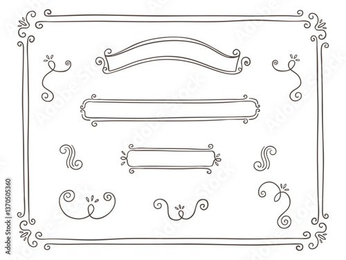 set of calligraphic vintage design elements frames and textbox 