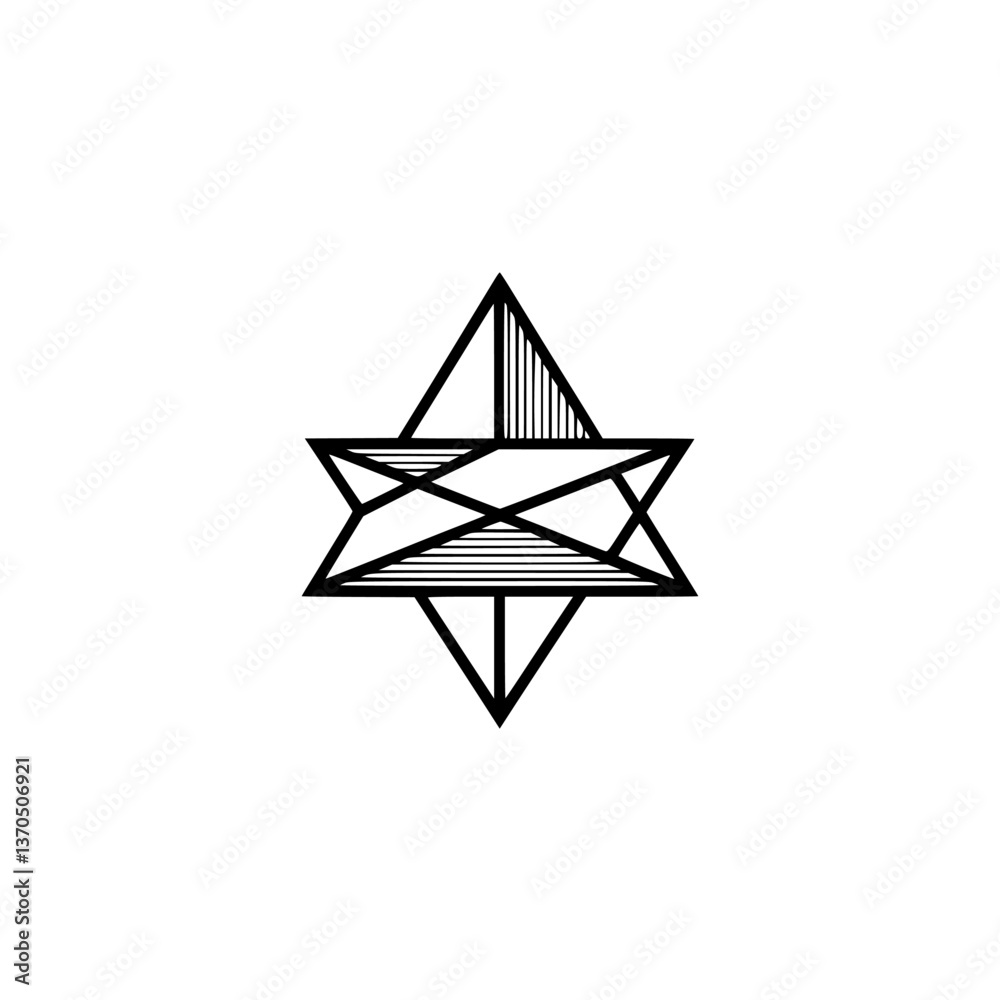 Geometric Star Abstract: Black Lines on White, Minimalist Design Geometric Star Abstract: Black Lines on White, Minimalist Design