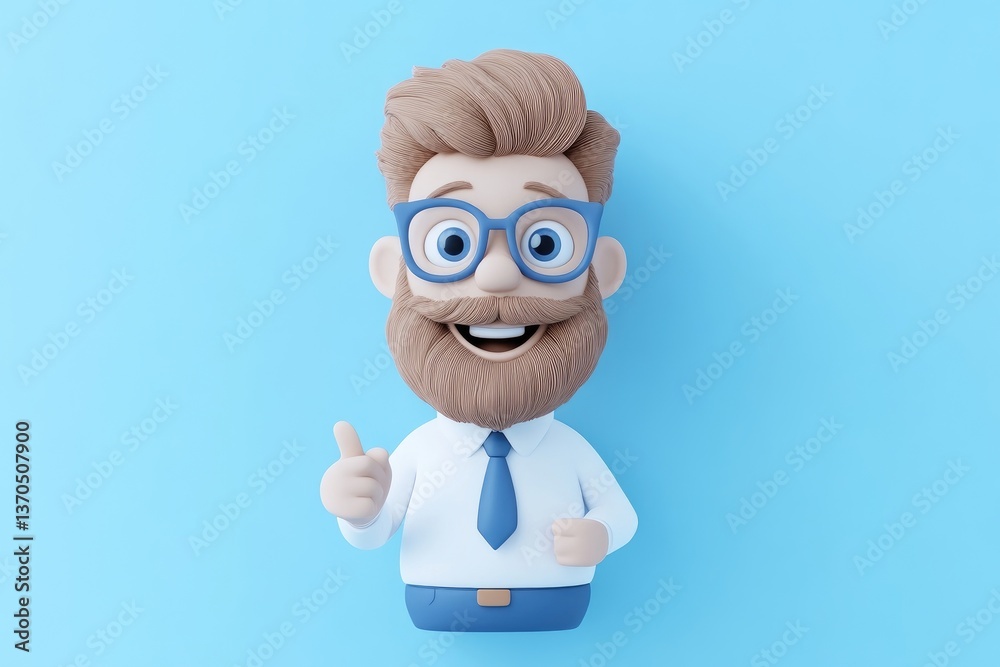 Cheerful cartoon businessman with a beard and glasses. Showing approval with a thumbs up Cheerful cartoon businessman with a beard and glasses. Showing approval with a thumbs up