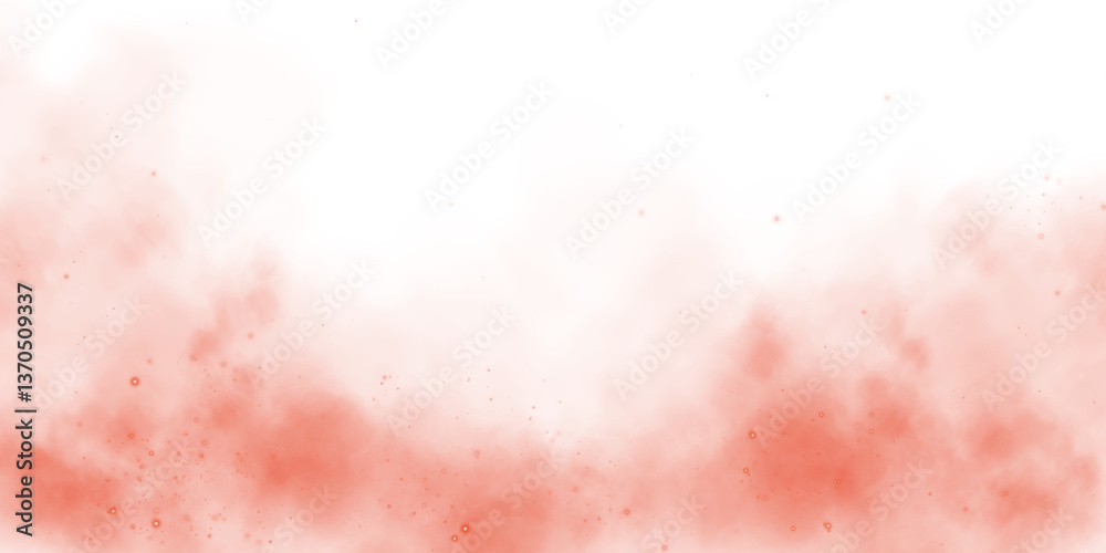 Fototapeta premium Magic red smoke with glitter and small particles of twinkling stars. Fog with luminous particles. Red vapor with stardust. Morning fog over land or water surface, magic haze. Fog or smoke. PNG.