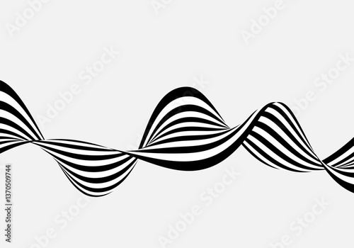 Black and white wavy lines on a white background. Illusion background.