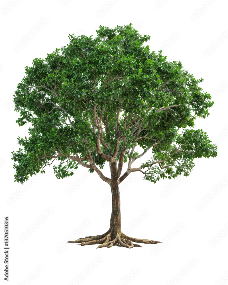 Obraz premium Isolated large green tree with exposed roots