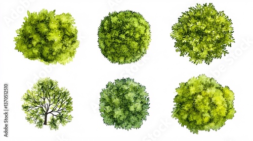 detailed watercolor trees viewed from above for architectural plans