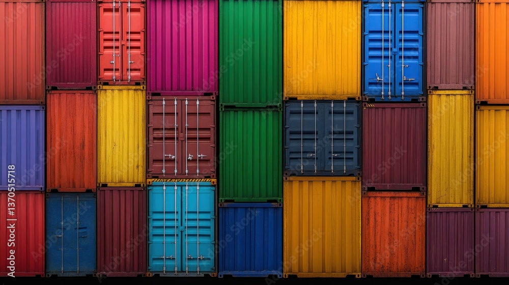Fototapeta premium Colorful Stack of Cargo Containers at a Port