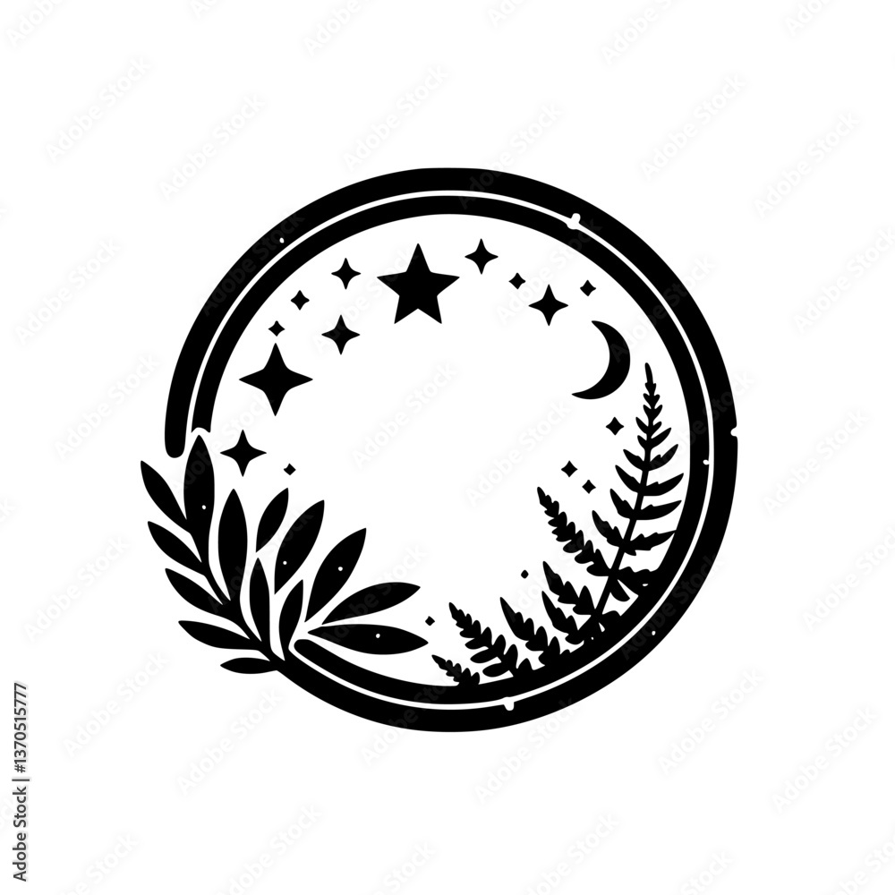 Obraz premium Celestial Nature Mandala, Black and White, Minimalist Design
