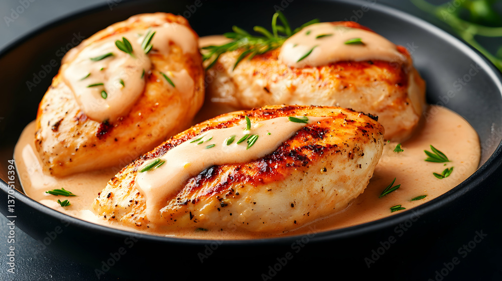 Three Pan-Seared Chicken Breasts in Creamy Sauce Three Pan-Seared Chicken Breasts in Creamy Sauce