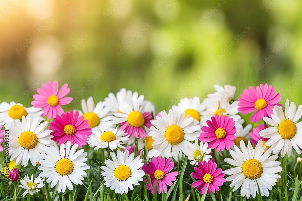 Obraz premium Large expansive field of colorful wildflowers under a bright blue sky on a sunny day
