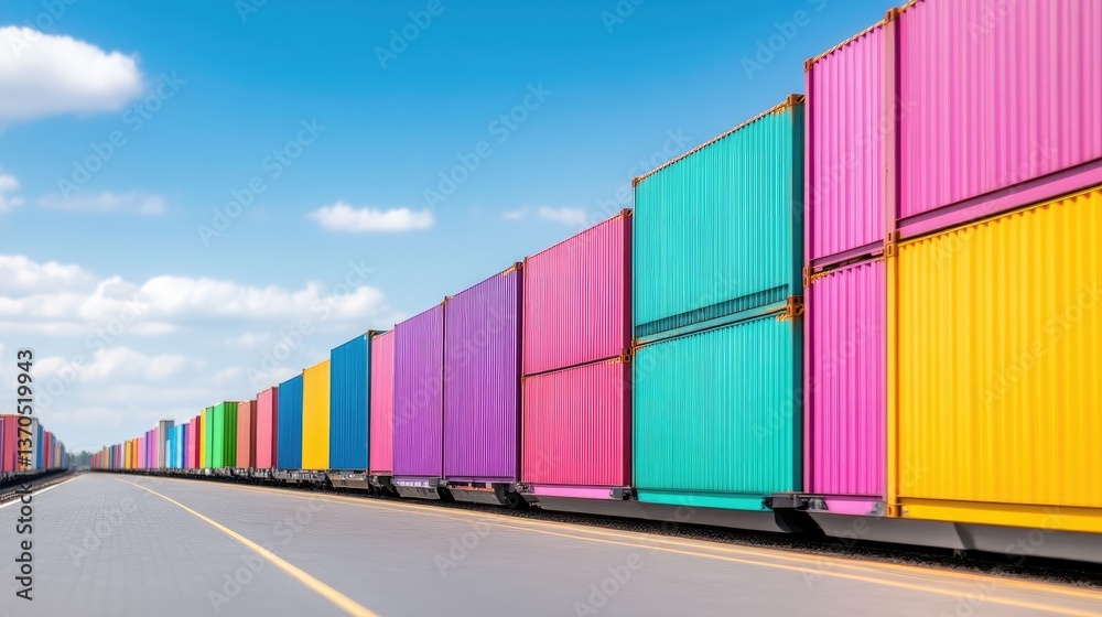 Fototapeta premium Colorful cargo train on highway