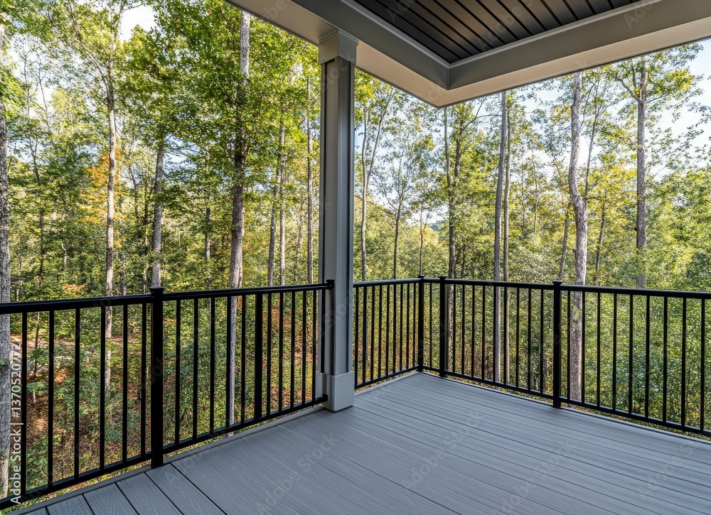 Relaxing Outdoor Deck View Surrounded by Lush Green Trees and Forest Relaxing Outdoor Deck View Surrounded by Lush Green Trees and Forest