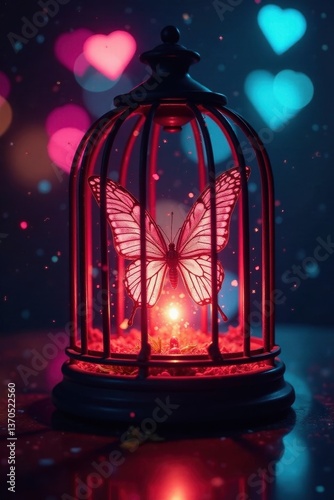 Wallpaper Mural Glowing butterfly silhouette within cage-like structure, vibrant background , fantasy, hope Torontodigital.ca