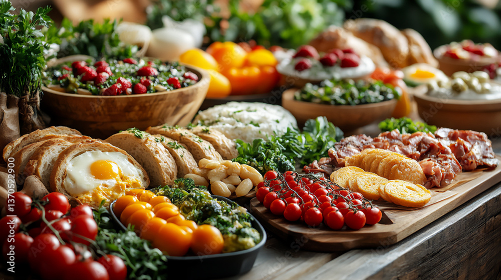 a grand brunch feast: variety of dishes in one shot a grand brunch feast: variety of dishes in one shot