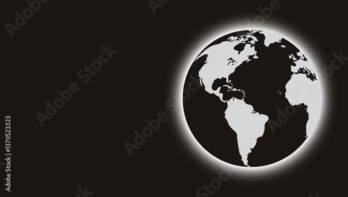 Illuminated globe on a dark background and space for text. Planet Earth