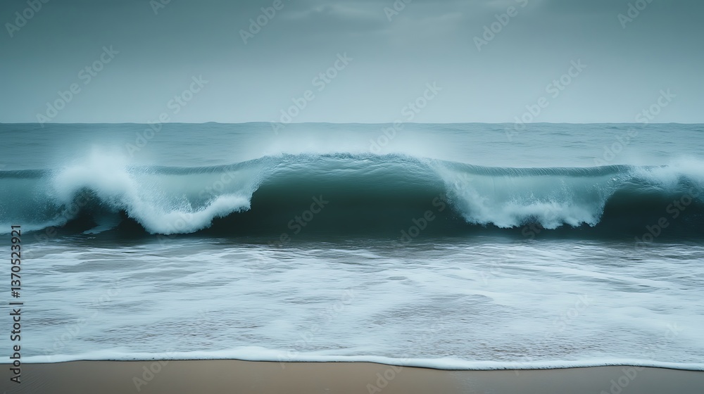 Fototapeta premium Powerful ocean wave crashing on sandy beach