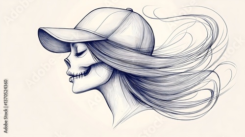 Windy Day for Skull Girl, Pencil Sketch.