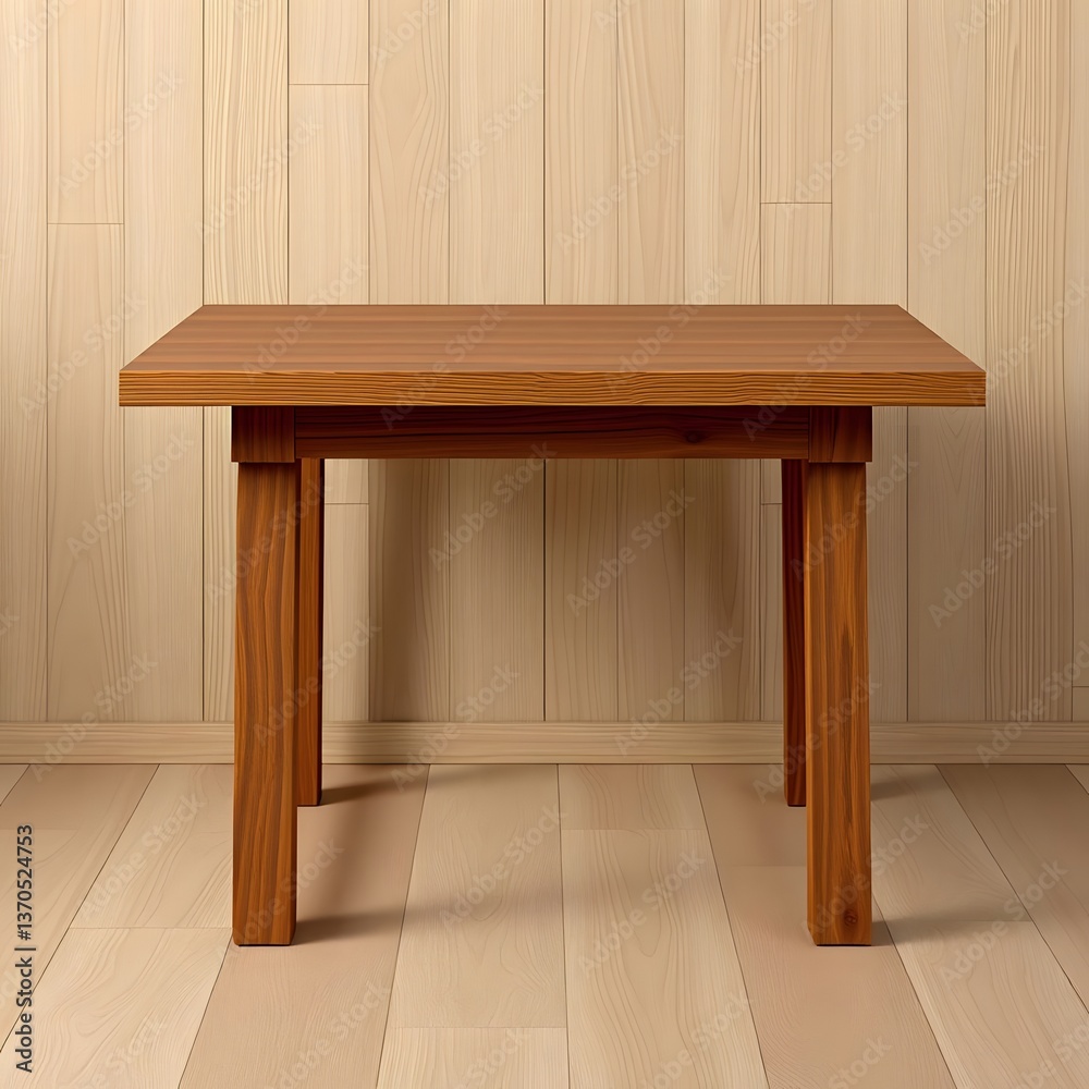 Fototapeta premium Timeless Elegance: Realistic 3D Rendering of Rich, Natural Tones on Classic Wooden Table Against Modern Ash Wood, Enhanced by Soft Light