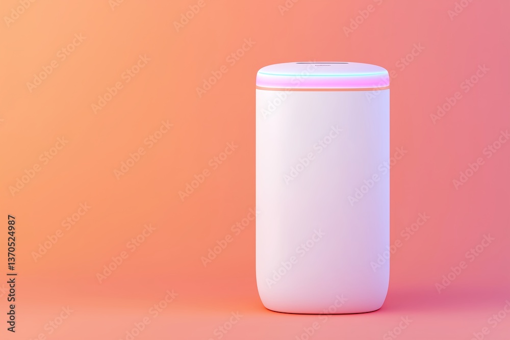 Futuristic Smart Trash Bin with LED Display Showing Waste Categories, Isometric Digital Illustration on Bright Orange Gradient Background, Minimalist Design with Soft Glow Futuristic Smart Trash Bin with LED Display Showing Waste Categories, Isometric Digital Illustration on Bright Orange Gradient Background, Minimalist Design with Soft Glow