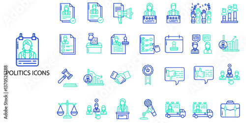 Politics simple concept 28 color icons set. Contains such polling station, ballot box, flag, vote, ballot  .Vector illustration.