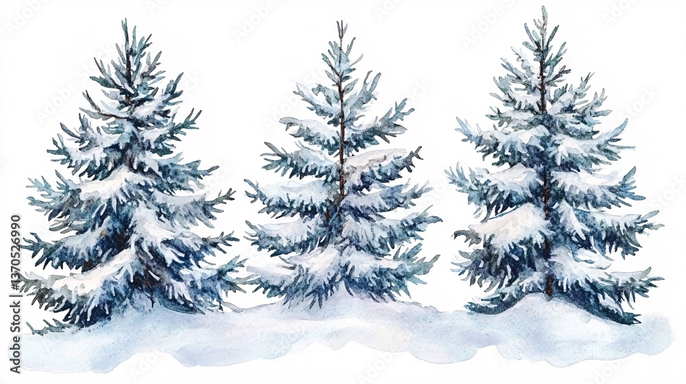 Obraz premium Enchanting Winter Forest: Detailed Watercolor Artwork of Spruces Amidst Snow