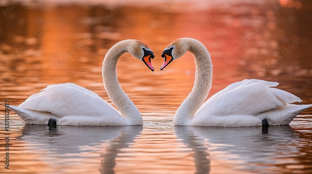 Fototapeta premium Majestic Swans Touching Beaks, Forming a Heart Shape, Elegant and Romantic Nature Scene for Love Cards