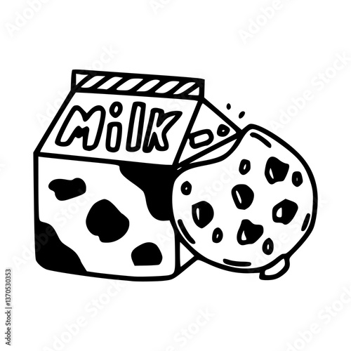 cartoon milk box with chocolate chip cookie