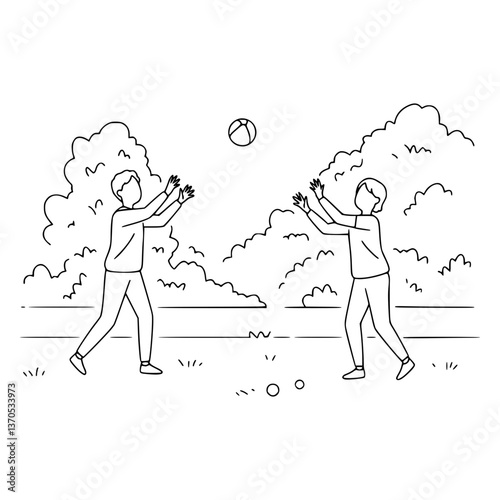 Catch Playing Pose Line Art: Simplify Outdoor Fun with Minimalist Art