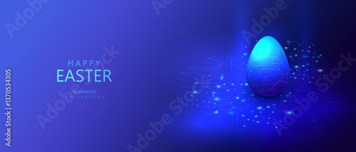 isometric easter banner, circuit electric egg, technology web banner, holiday ai vector background