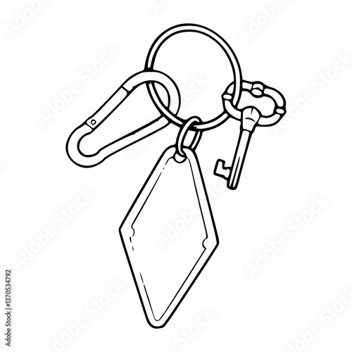 carabiner keychain with key and blank tag