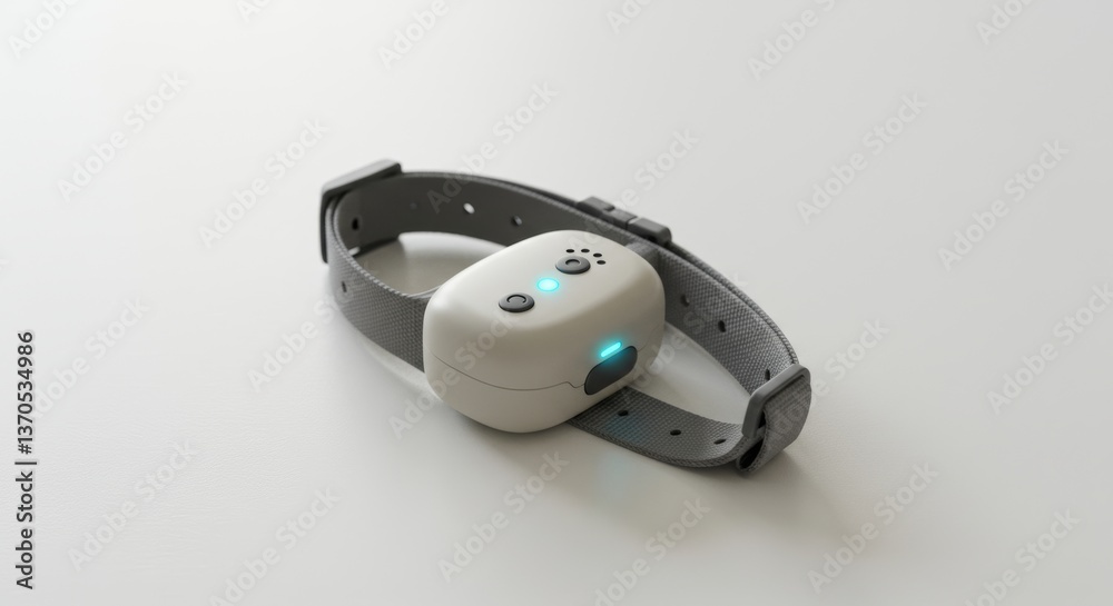 Modern minimalist pet tracker collar with sleek design on white backdrop for animal care Modern minimalist pet tracker collar with sleek design on white backdrop for animal care
