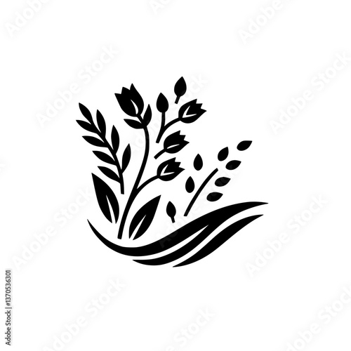 Simple Black Floral Illustration on White Background