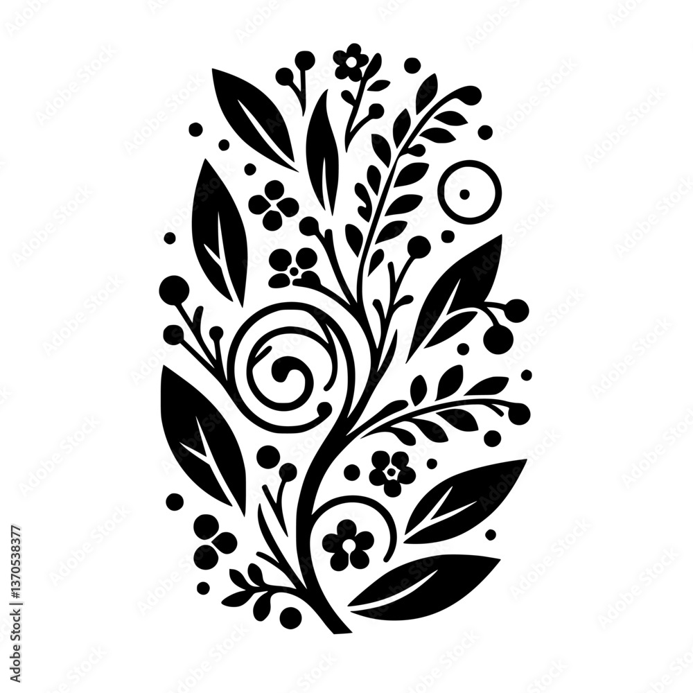 Obraz premium Black and White Floral Ornament: Elegant Botanical Silhouette
