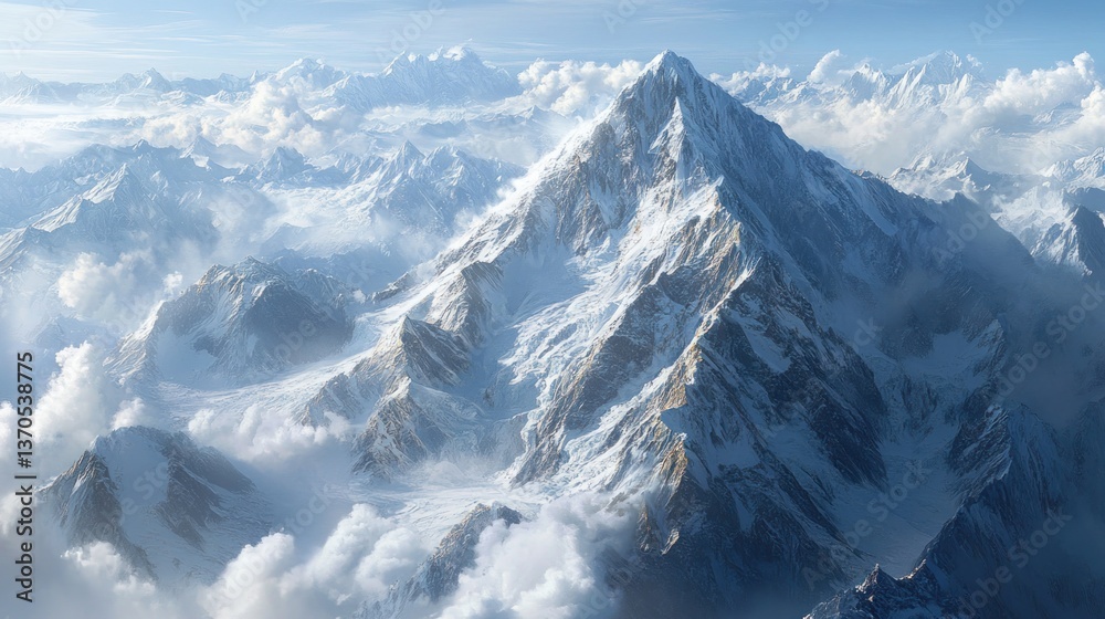 Obraz premium Majestic Himalayan peaks piercing through a sea of clouds aerial panorama
