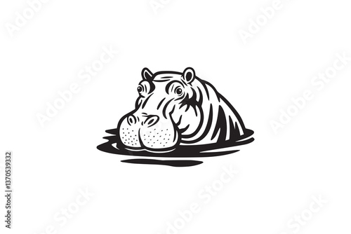 hippopotamus Black and White Vector