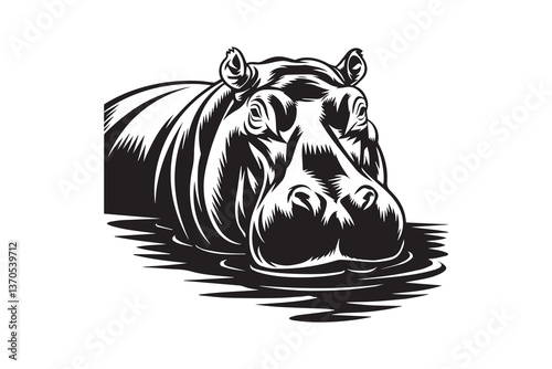 hippopotamus Black and White Vector