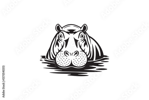 hippopotamus Black and White Vector