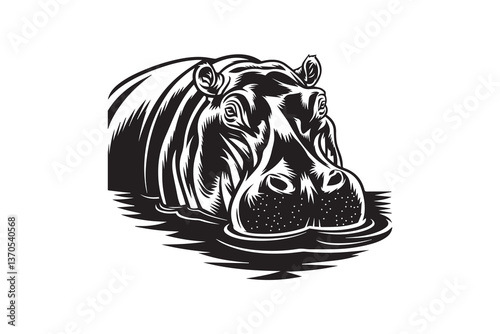 hippopotamus Black and White Vector