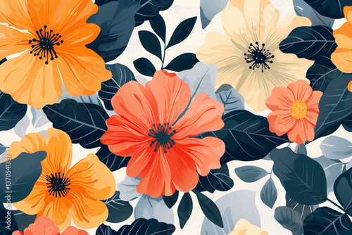 Wallpaper Mural Floral pattern background with oversized blooms and vibrant, contrasting colors. Torontodigital.ca