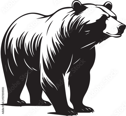 Stylized black bear silhouette in tribal art style, featuring bold curves and abstract shapes. Perfect for tattoos, logos, or wildlife-themed designs.