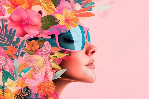 Creative Mixed-Media Collage of Strong Women’s Faces with Hand-Drawn Floral Patterns, Symbolizing Resilience and Unity, Surreal Composition, Soft Pastel and Neon Colors