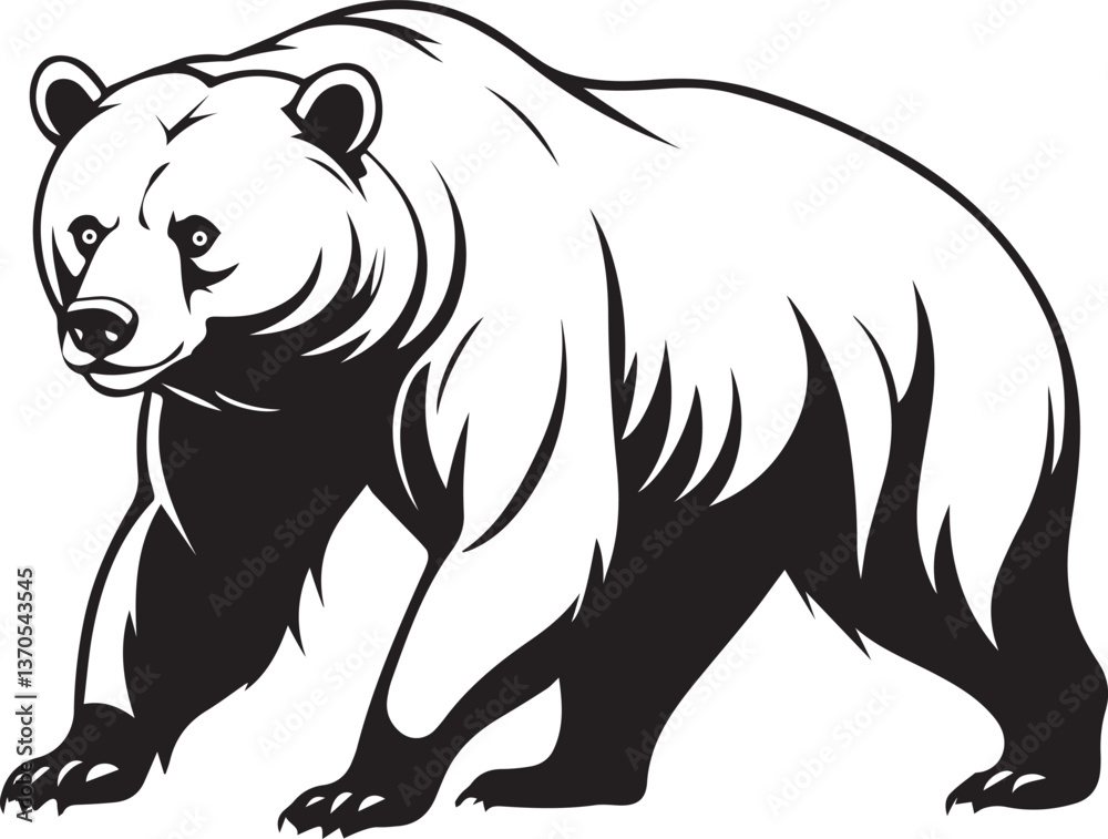 Obraz premium Stylized black bear silhouette in tribal art style, featuring bold curves and abstract shapes. Perfect for tattoos, logos, or wildlife-themed designs.